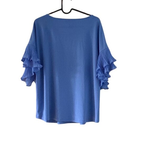 NWT Laura Plissé Ruffle Sleeve Top Vintage Blue Medium - Picture 5 of 10